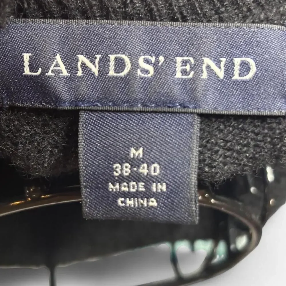 Lands End Men 100% Cashmere Turtleneck Sweater Black Medium M 38-40 Luxury Knit